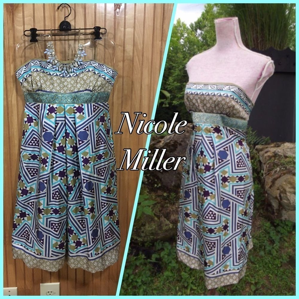 🌺Nicole Miller Silk Geo Print Dress Sz 8